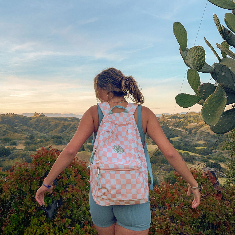 Pink Checkered Classic Backpack 5