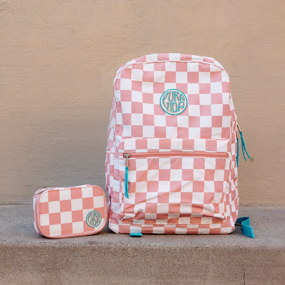 Pink Checkered Classic Backpack 8