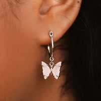 Engraved Stone Butterfly Hoop Earrings Gallery Thumbnail