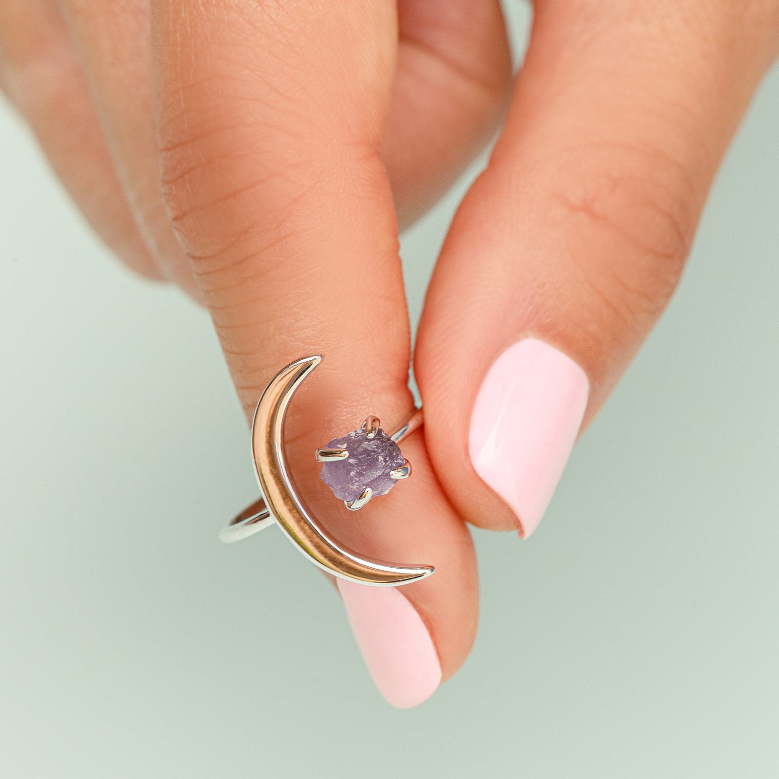 La Lune ring- handcrafted dainty crescent moon ring in sterling or 10k –  Muse Glass