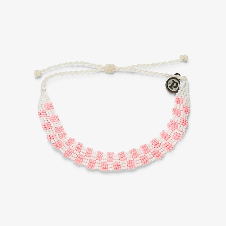 Pink Woven Seed Bead Checkerboard Bracelet