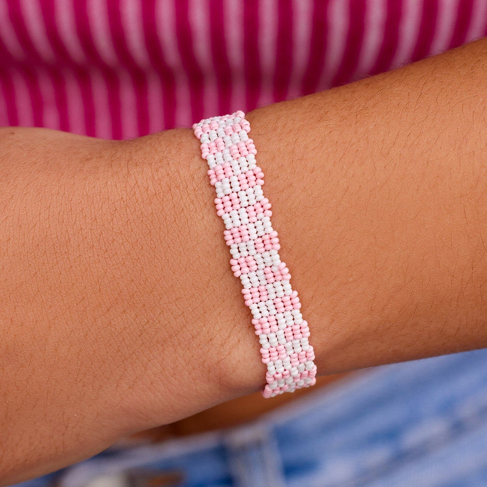 Pink Woven Seed Bead Checkerboard Bracelet 2