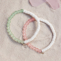 Puka Shell & Frosted Bead Stretch Bracelet Gallery Thumbnail
