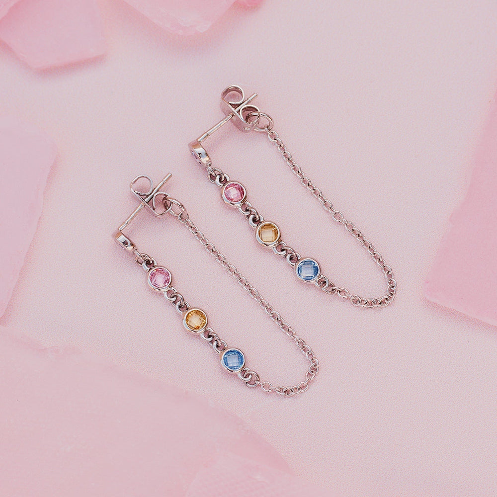 Pastel Gemstone Chain Drop Earrings 4