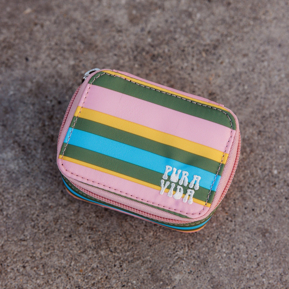 Mini Pink and Green Striped Jewelry Case 4