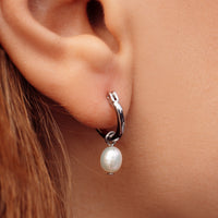 Drop Pearl Hoop Earrings Gallery Thumbnail