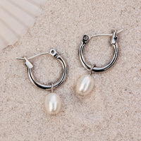 Drop Pearl Hoop Earrings Gallery Thumbnail