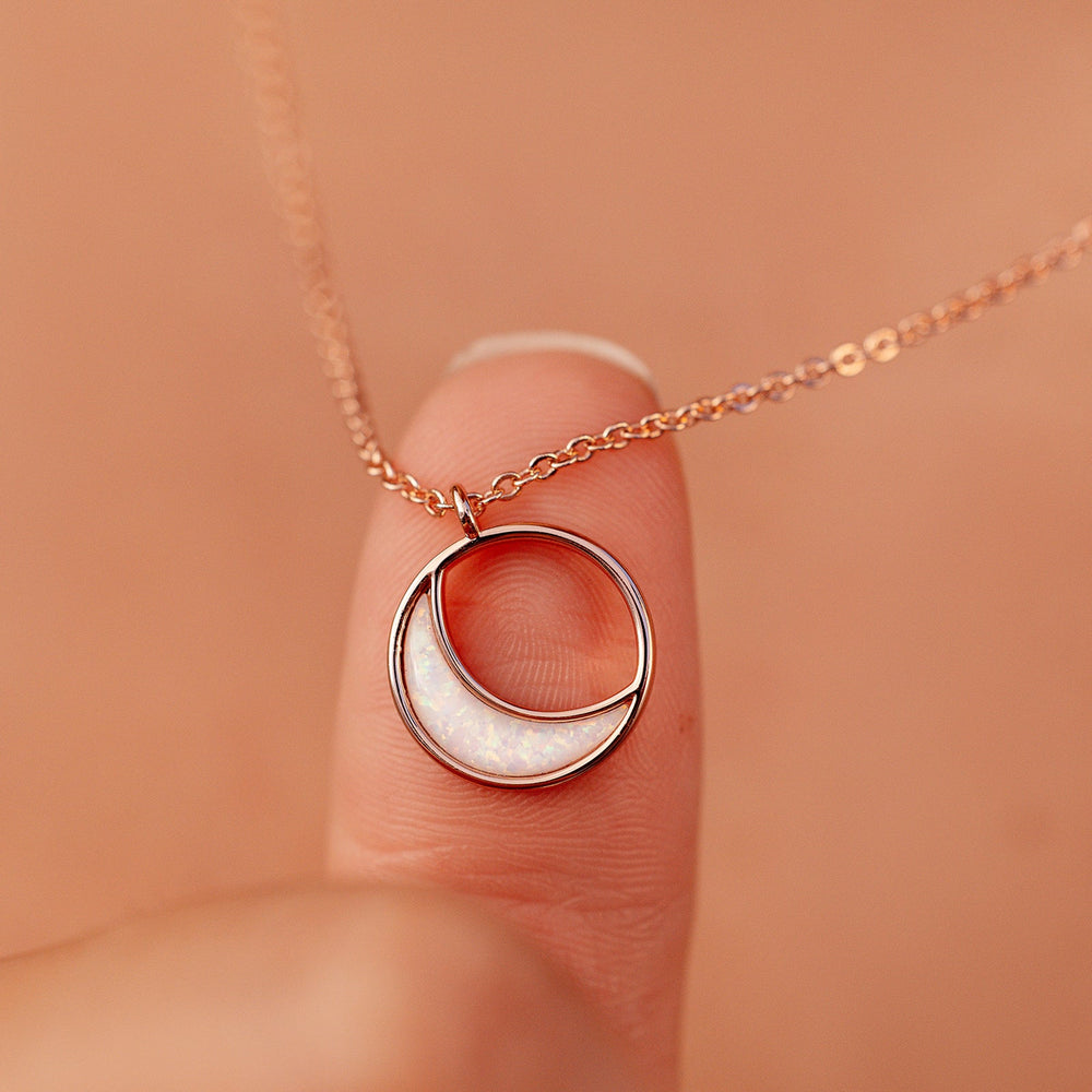 Opal Crescent Charm Necklace 3