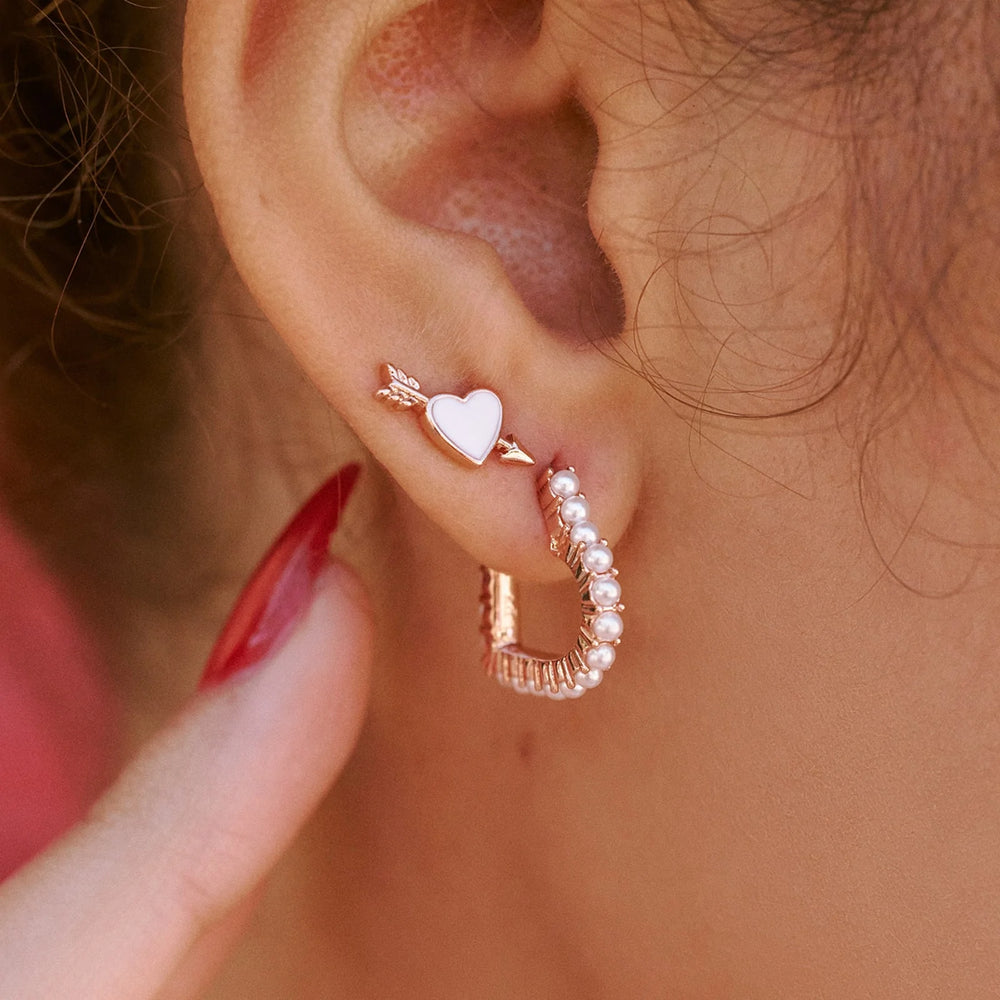 Pavé Pearl Heart Hoop Earrings 5
