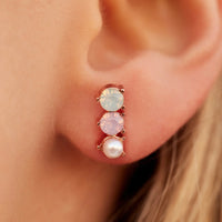 3 Stone Drop Stud Earrings Gallery Thumbnail