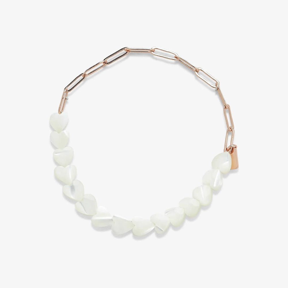 Pearl Heart Paperclip Chain Stretch Bracelet 1