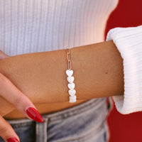 Pearl Heart Paperclip Chain Stretch Bracelet Gallery Thumbnail