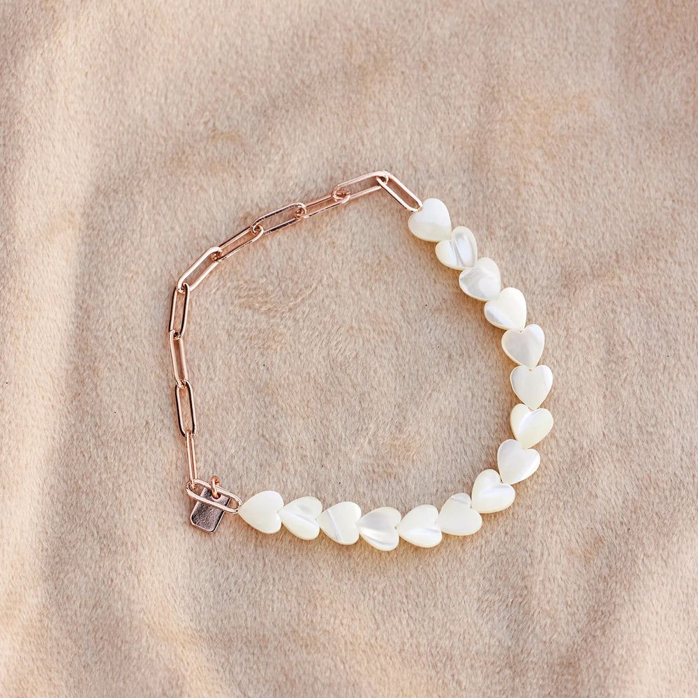 Pearl Heart Paperclip Chain Stretch Bracelet 4