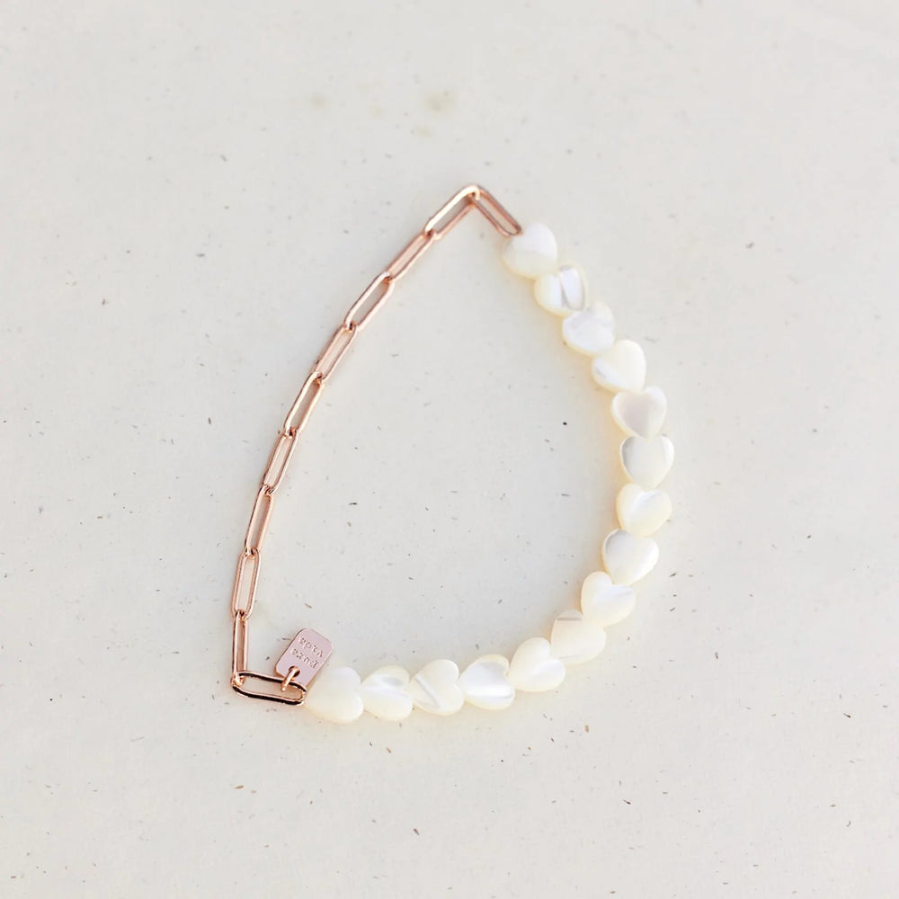 Pearl Heart Paperclip Chain Stretch Bracelet 6