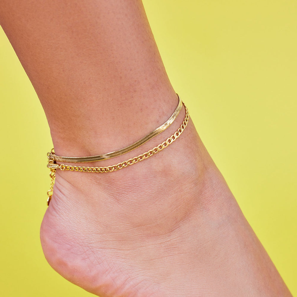 Snake and Curb Chain Anklet Set 3