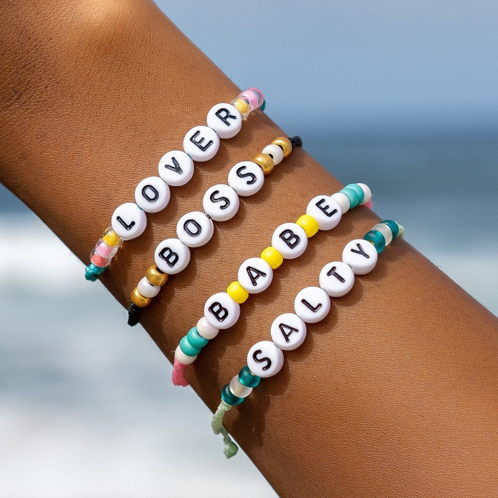 Color Pop Letter Bead Bracelet  Beaded bracelets, Letter bead bracelets,  Beaded bracelet patterns