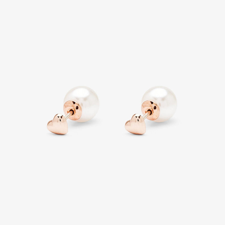 Pearl & Heart Double Sided Stud Earrings